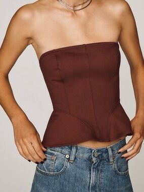 Maeve Strapless Peplum Bustier Top in Chocolate